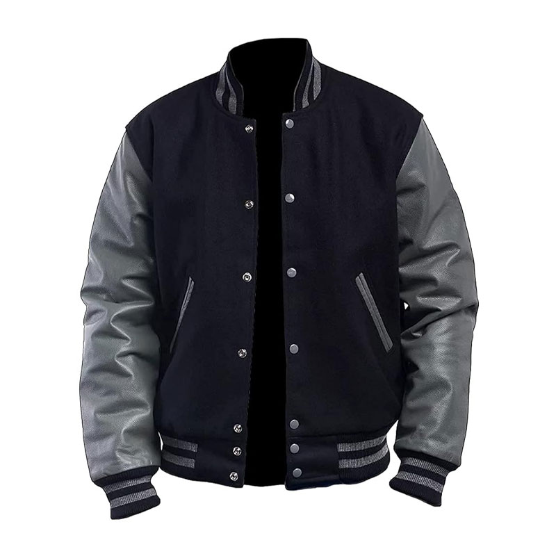 Dark Grey with Leather Sleeves Varsity Jacket
